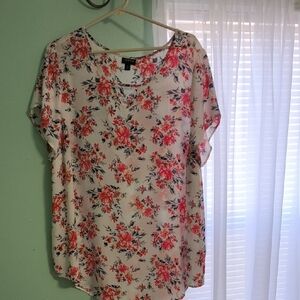 Torrid Floral Blouse with Red and Pink Blooms